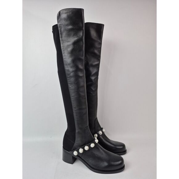 Stuart Weitzman Shoes - Stuart Weitzman Women's Black Portia 5050 Studded Pearl Boots Size 7.5 B